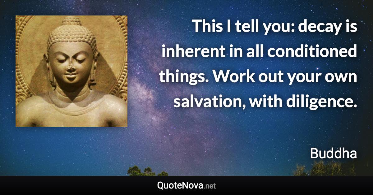 This I tell you: decay is inherent in all conditioned things. Work out your own salvation, with diligence. - Buddha quote