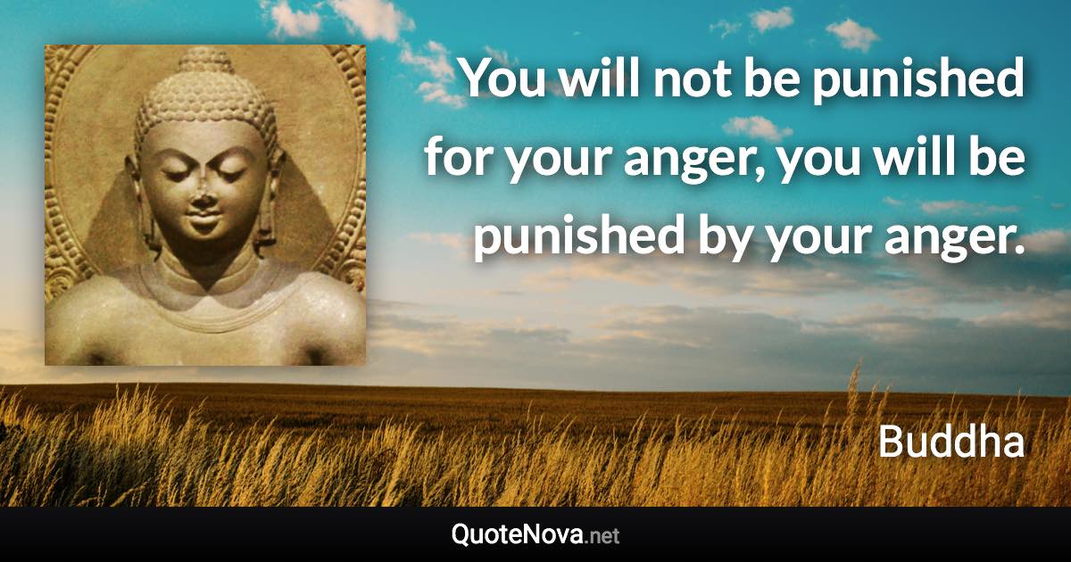 You will not be punished for your anger, you will be punished by your anger. - Buddha quote