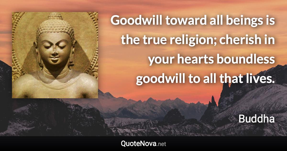 Goodwill toward all beings is the true religion; cherish in your hearts boundless goodwill to all that lives. - Buddha quote