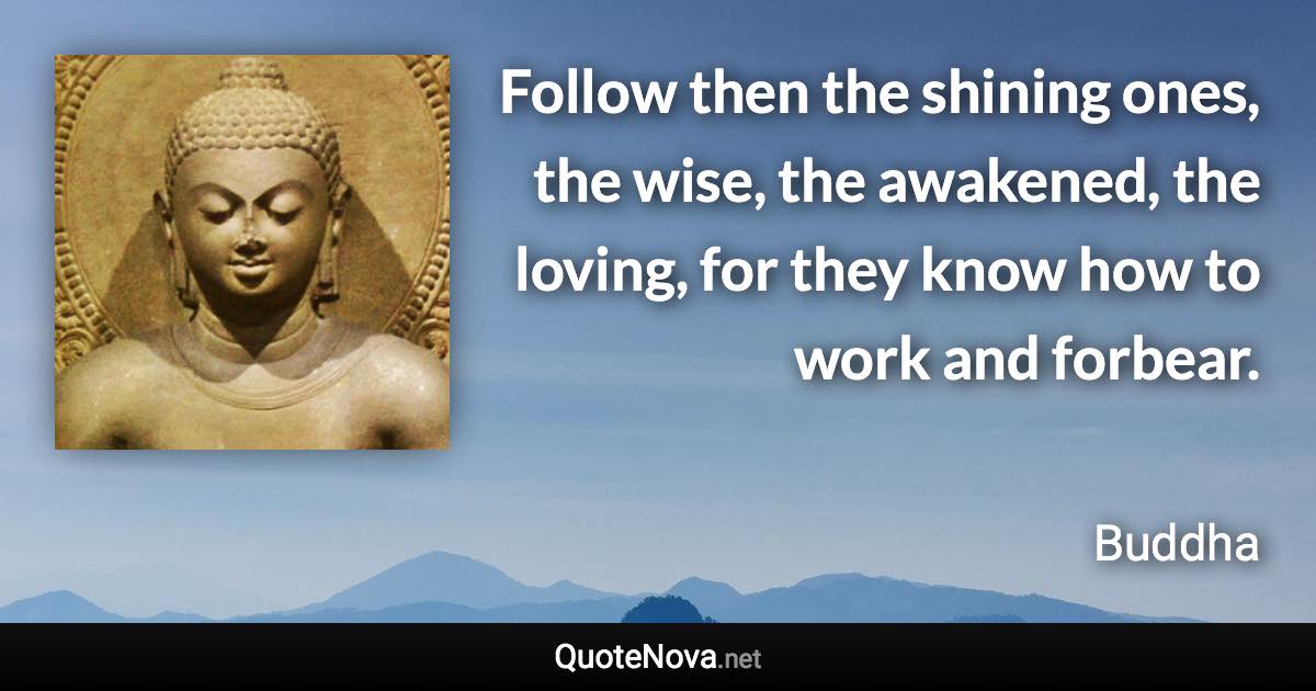 Follow then the shining ones, the wise, the awakened, the loving, for they know how to work and forbear. - Buddha quote