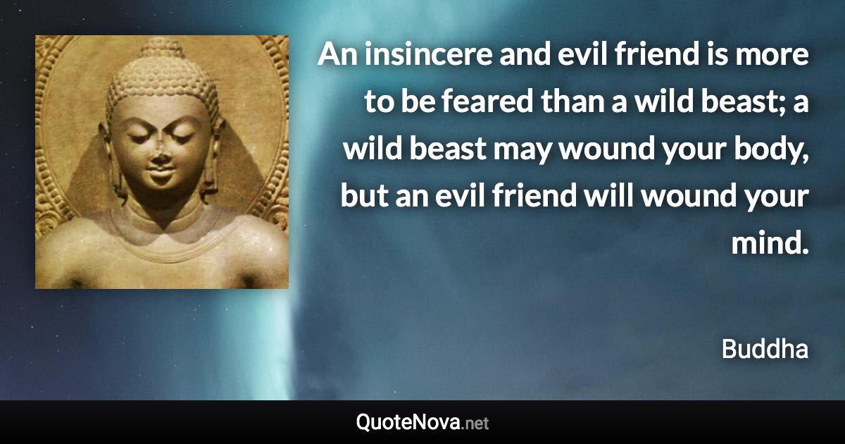 An insincere and evil friend is more to be feared than a wild beast; a wild beast may wound your body, but an evil friend will wound your mind. - Buddha quote