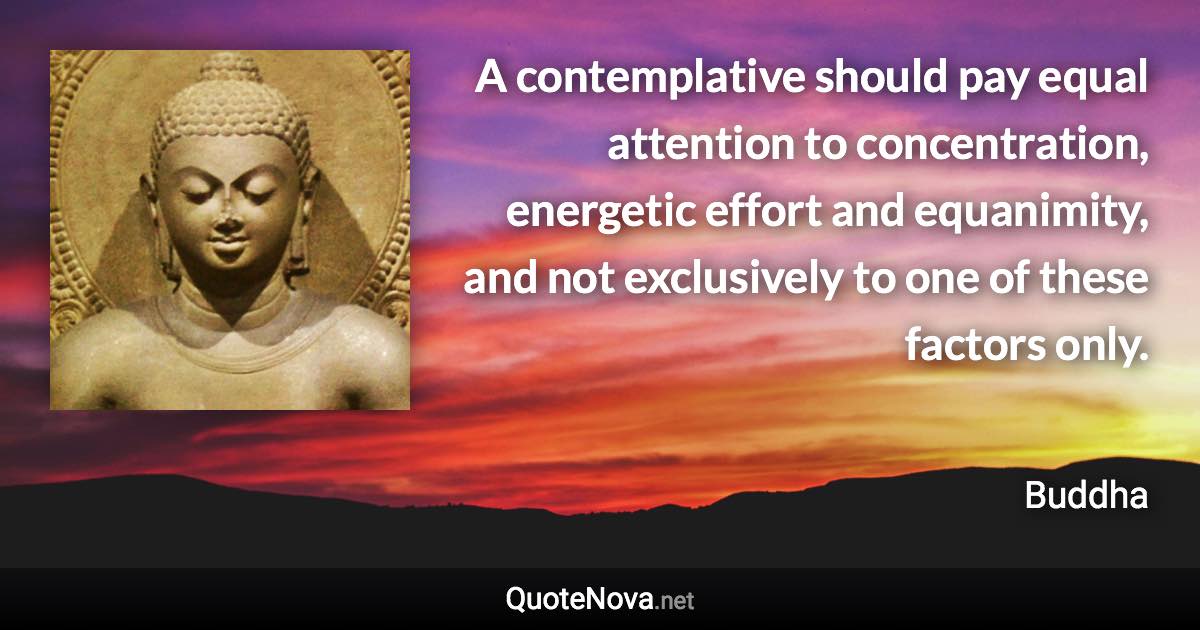 A contemplative should pay equal attention to concentration, energetic effort and equanimity, and not exclusively to one of these factors only. - Buddha quote