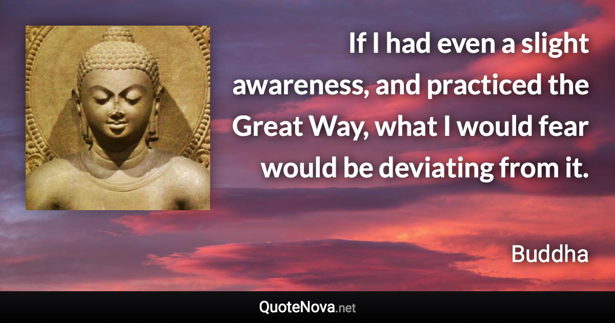 If I had even a slight awareness, and practiced the Great Way, what I would fear would be deviating from it. - Buddha quote