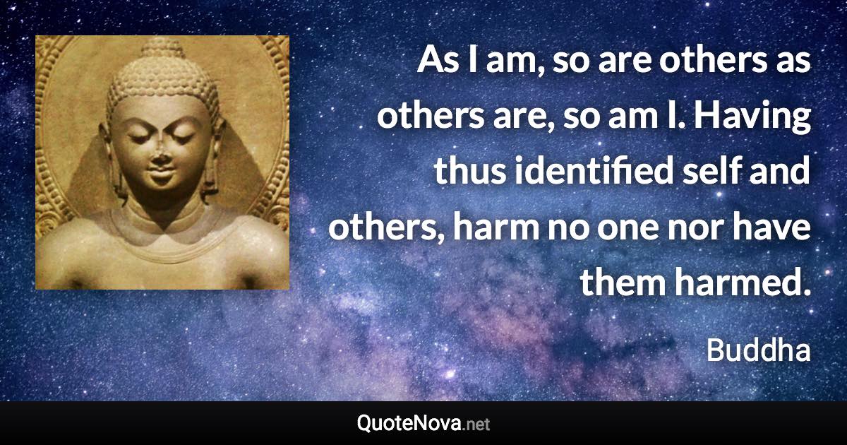 As I am, so are others as others are, so am I. Having thus identified self and others, harm no one nor have them harmed. - Buddha quote