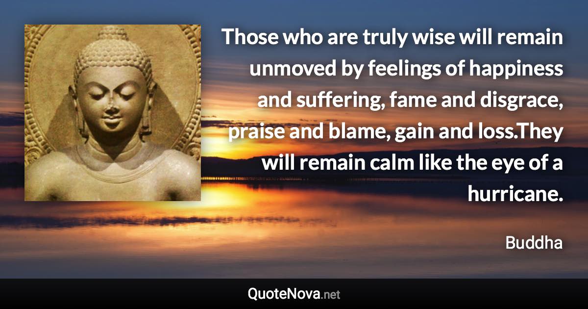 Those who are truly wise will remain unmoved by feelings of happiness and suffering, fame and disgrace, praise and blame, gain and loss.They will remain calm like the eye of a hurricane. - Buddha quote