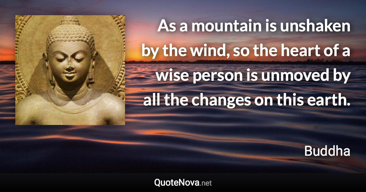 As a mountain is unshaken by the wind, so the heart of a wise person is unmoved by all the changes on this earth. - Buddha quote