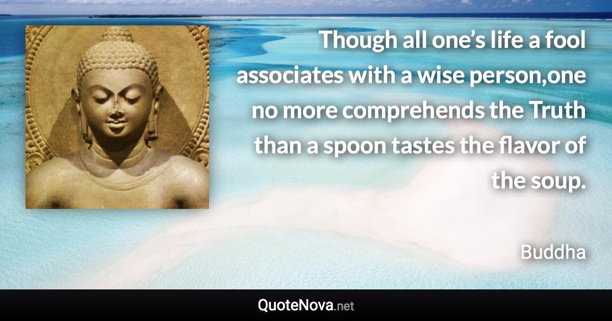 Though all one’s life a fool associates with a wise person,one no more comprehends the Truth than a spoon tastes the flavor of the soup. - Buddha quote