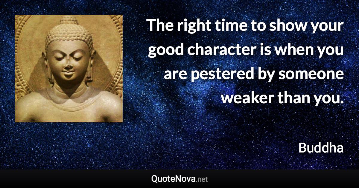 The right time to show your good character is when you are pestered by someone weaker than you. - Buddha quote