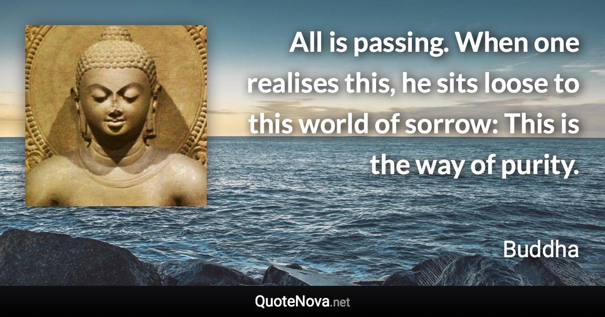 All is passing. When one realises this, he sits loose to this world of sorrow: This is the way of purity. - Buddha quote