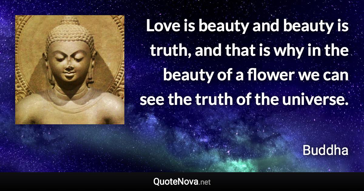 Love is beauty and beauty is truth, and that is why in the beauty of a flower we can see the truth of the universe. - Buddha quote