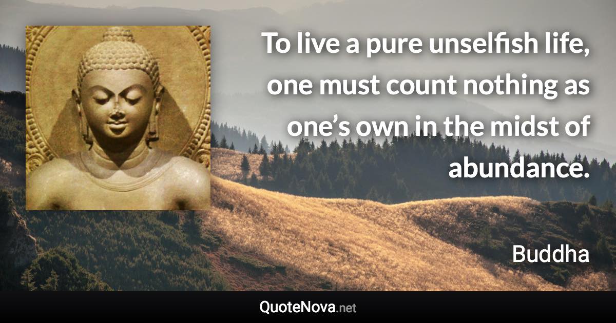 To live a pure unselfish life, one must count nothing as one’s own in the midst of abundance. - Buddha quote