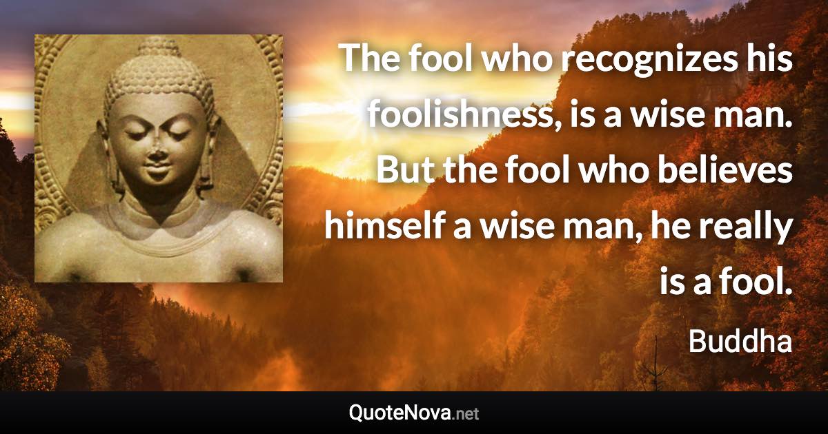 The fool who recognizes his foolishness, is a wise man. But the fool who believes himself a wise man, he really is a fool. - Buddha quote