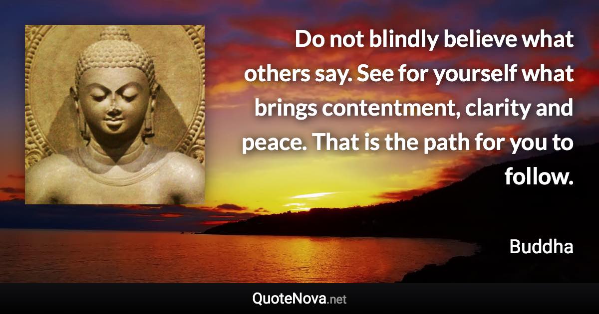 Do not blindly believe what others say. See for yourself what brings contentment, clarity and peace. That is the path for you to follow. - Buddha quote