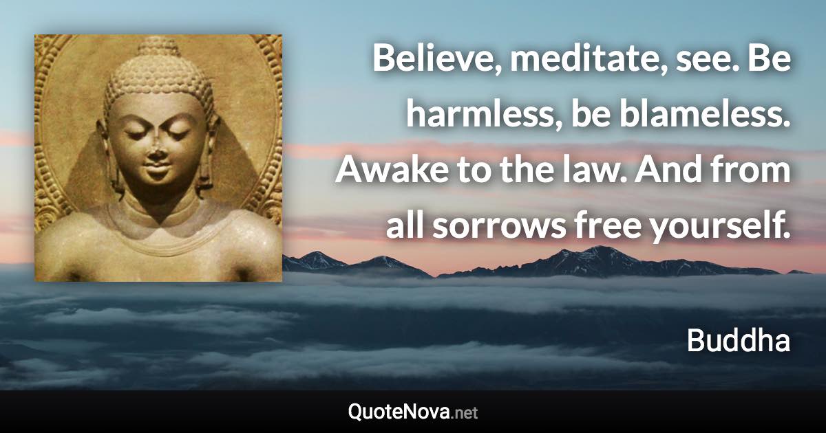 Believe, meditate, see. Be harmless, be blameless. Awake to the law. And from all sorrows free yourself. - Buddha quote