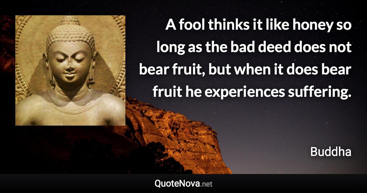 A fool thinks it like honey so long as the bad deed does not bear fruit, but when it does bear fruit he experiences suffering. - Buddha quote