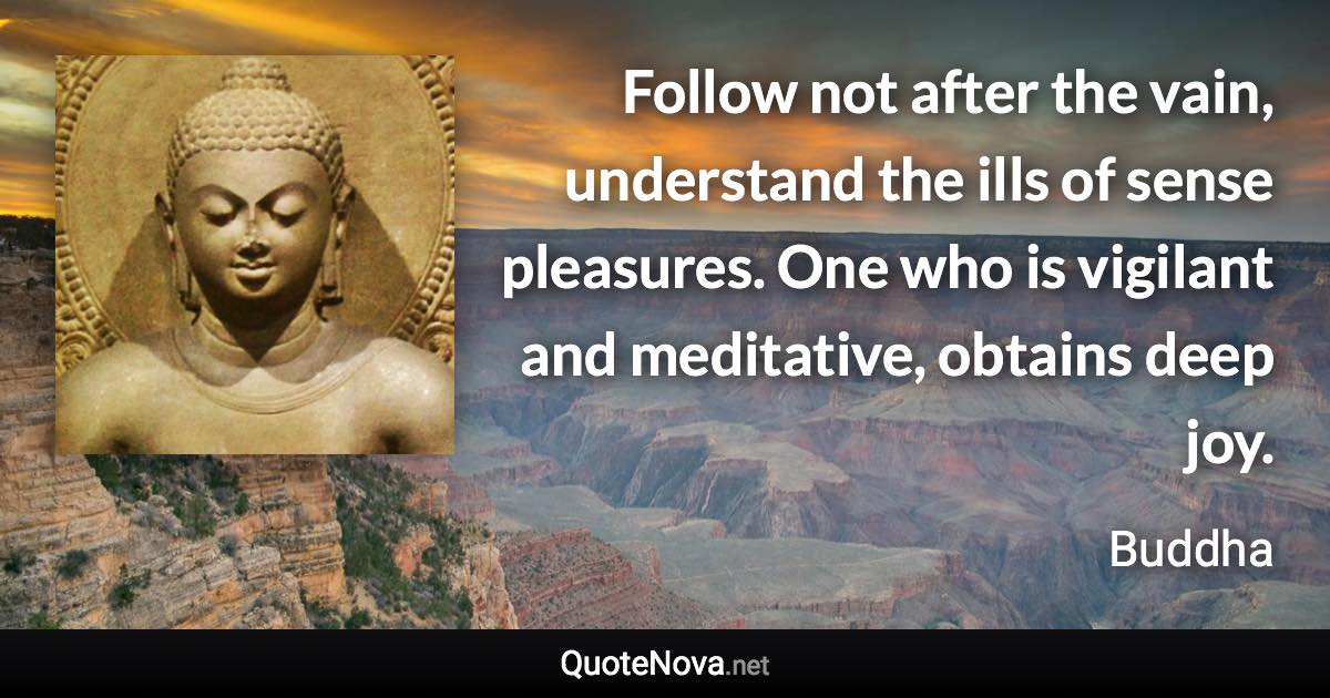 Follow not after the vain, understand the ills of sense pleasures. One who is vigilant and meditative, obtains deep joy. - Buddha quote