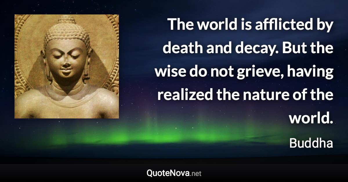 The world is afflicted by death and decay. But the wise do not grieve, having realized the nature of the world. - Buddha quote