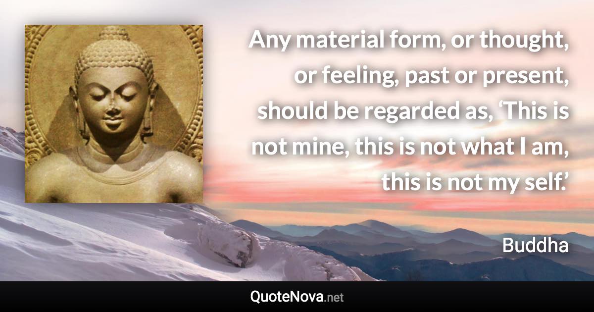 Any material form, or thought, or feeling, past or present, should be regarded as, ‘This is not mine, this is not what I am, this is not my self.’ - Buddha quote