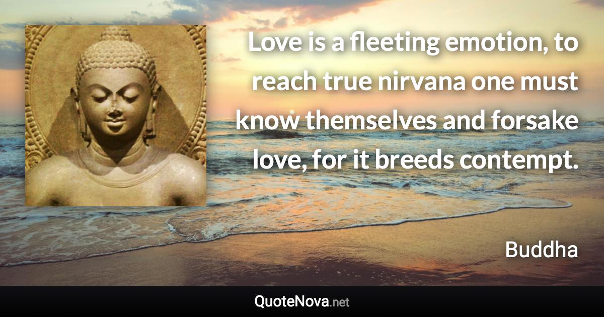 Love is a fleeting emotion, to reach true nirvana one must know themselves and forsake love, for it breeds contempt. - Buddha quote