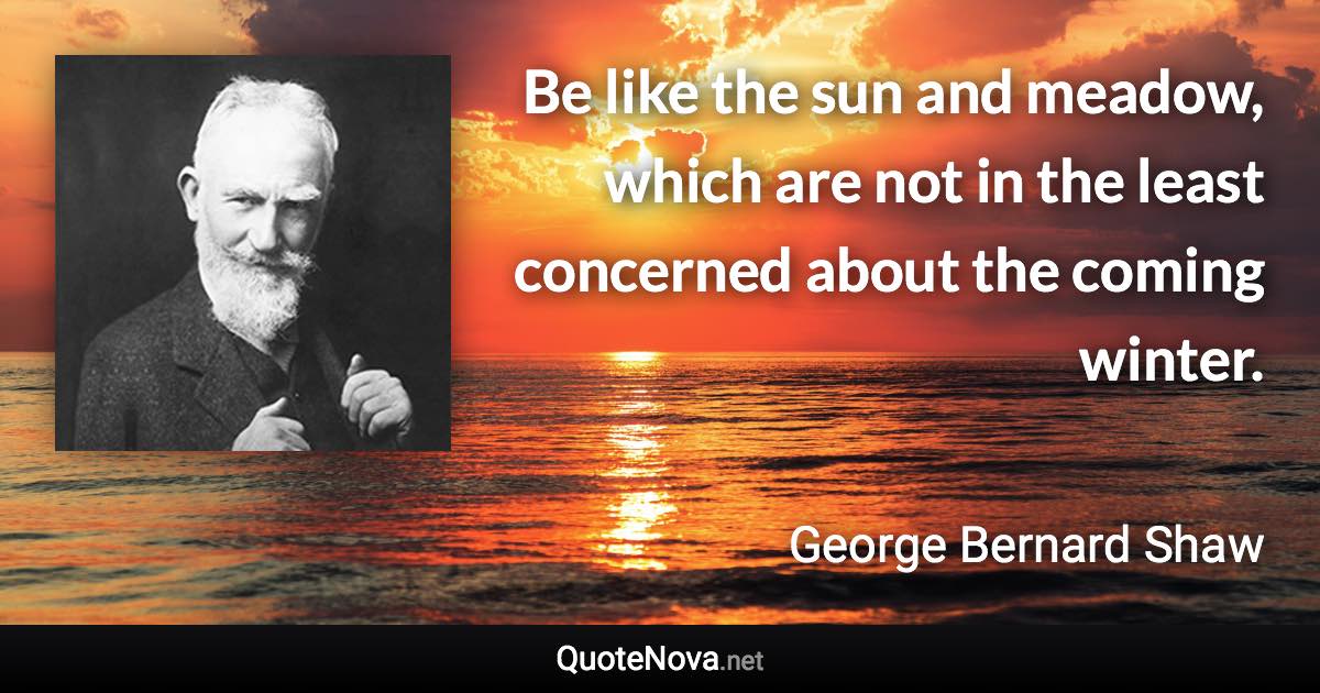 Be like the sun and meadow, which are not in the least concerned about the coming winter. - George Bernard Shaw quote