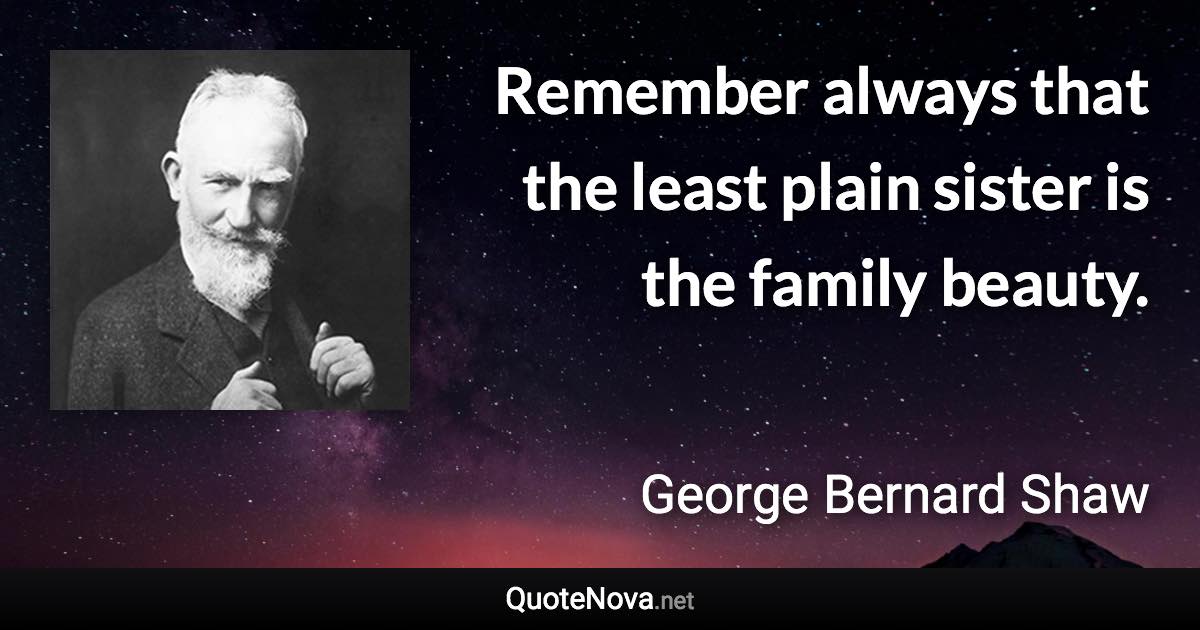 Remember always that the least plain sister is the family beauty. - George Bernard Shaw quote