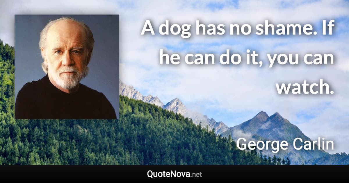 A dog has no shame. If he can do it, you can watch. - George Carlin quote