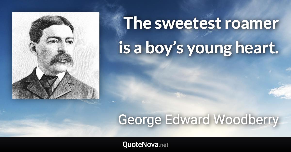 The sweetest roamer is a boy’s young heart. - George Edward Woodberry quote