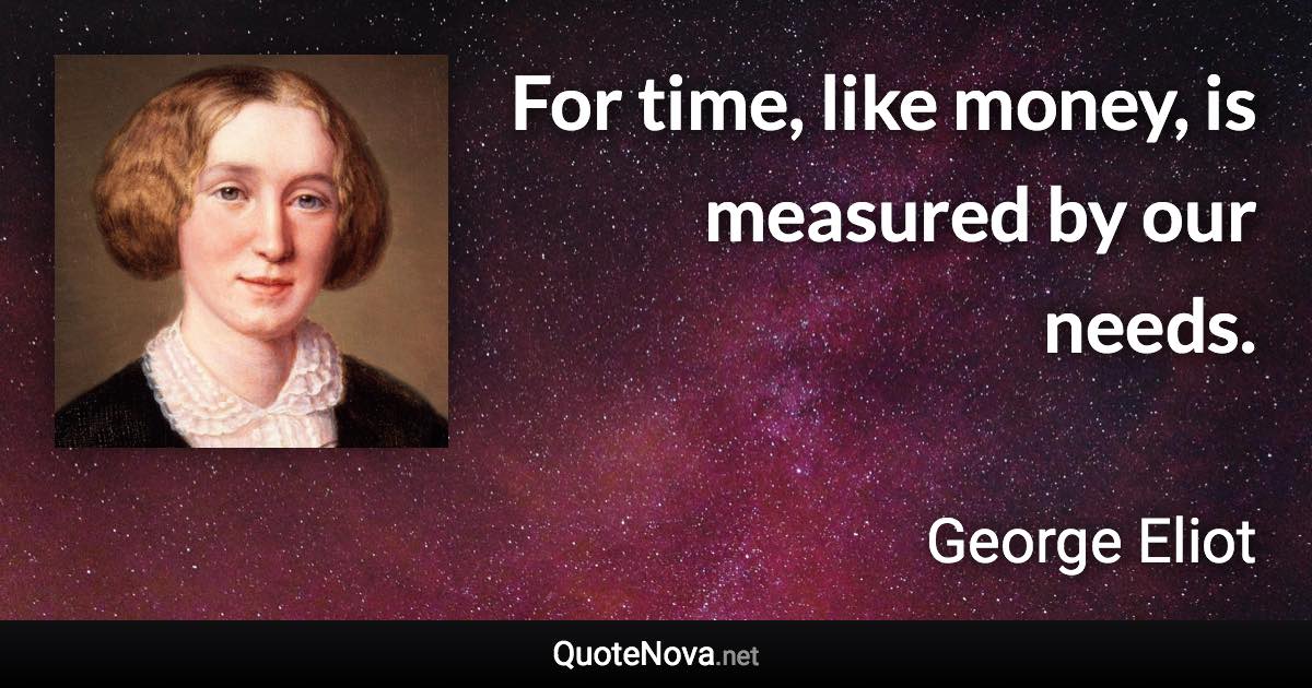 For time, like money, is measured by our needs. - George Eliot quote