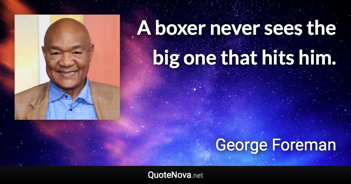 A boxer never sees the big one that hits him. - George Foreman quote