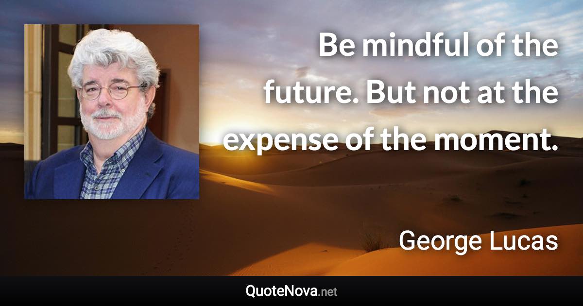 Be mindful of the future. But not at the expense of the moment. - George Lucas quote