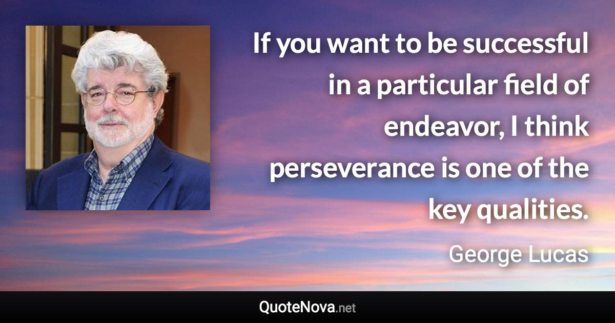 If you want to be successful in a particular field of endeavor, I think perseverance is one of the key qualities. - George Lucas quote