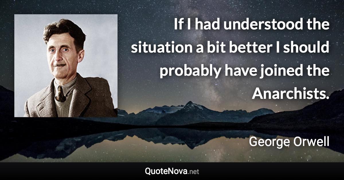 If I had understood the situation a bit better I should probably have joined the Anarchists. - George Orwell quote