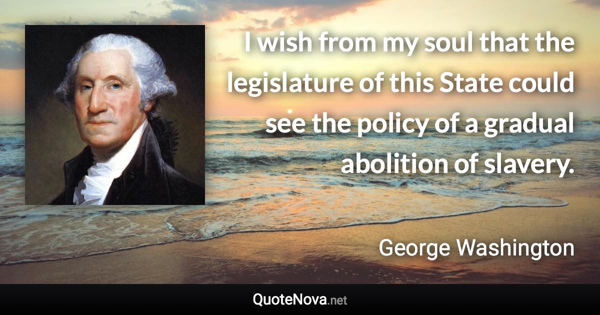 I wish from my soul that the legislature of this State could see the policy of a gradual abolition of slavery. - George Washington quote