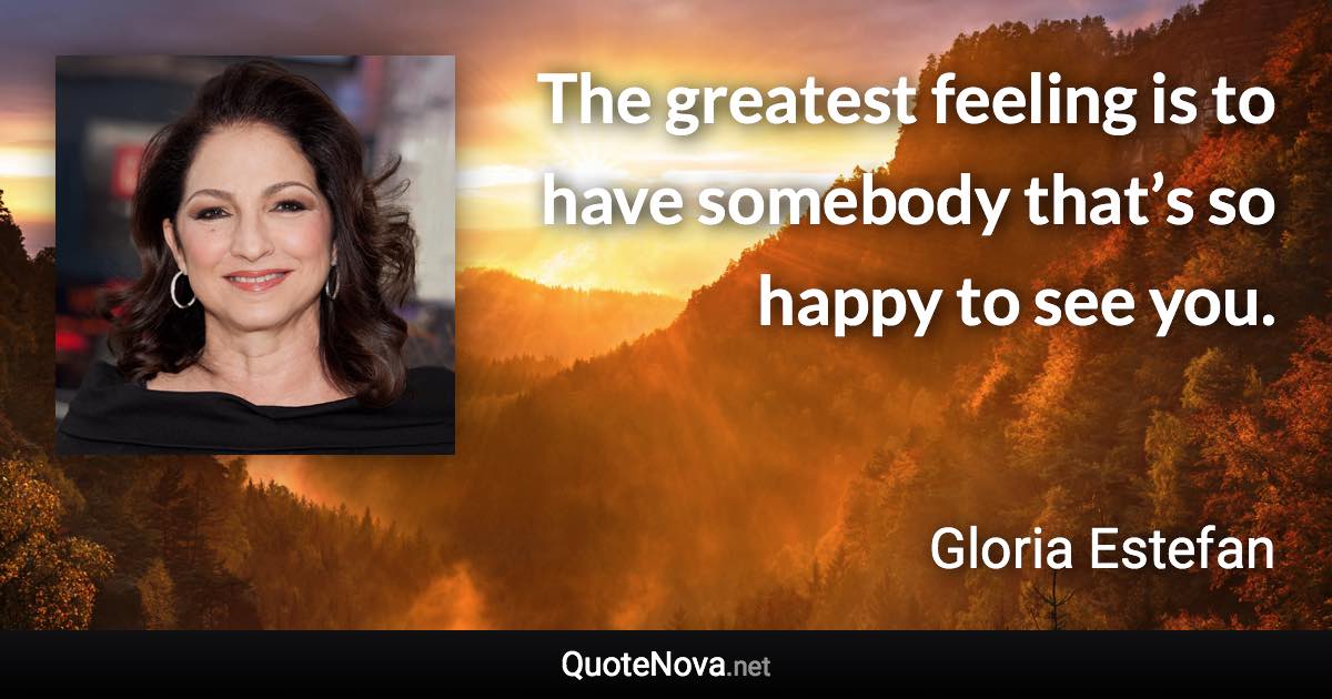 The greatest feeling is to have somebody that’s so happy to see you. - Gloria Estefan quote