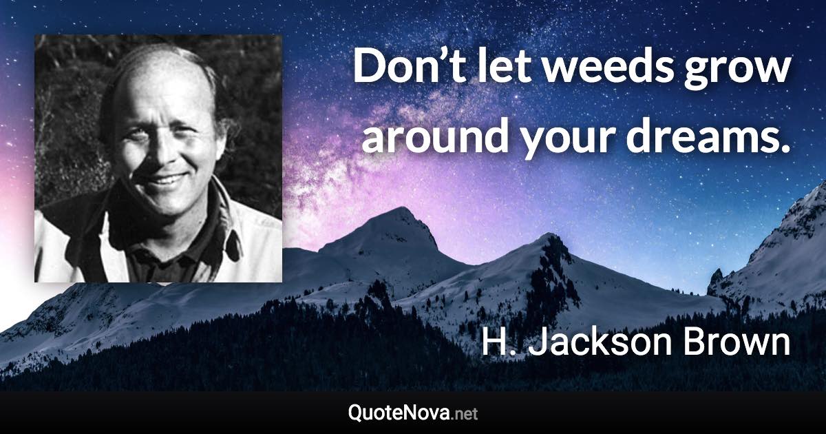 Don’t let weeds grow around your dreams. - H. Jackson Brown quote