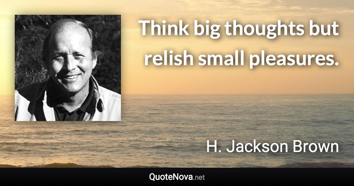 Think big thoughts but relish small pleasures. - H. Jackson Brown quote