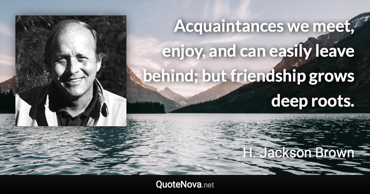 Acquaintances we meet, enjoy, and can easily leave behind; but friendship grows deep roots. - H. Jackson Brown quote