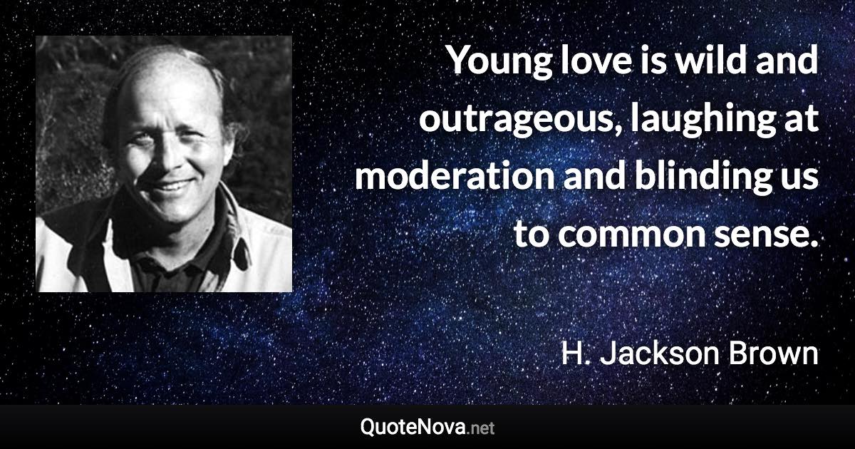 Young love is wild and outrageous, laughing at moderation and blinding us to common sense. - H. Jackson Brown quote