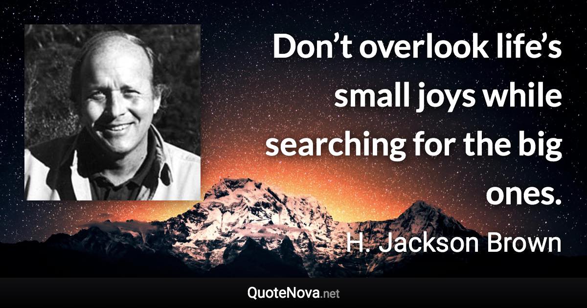 Don’t overlook life’s small joys while searching for the big ones. - H. Jackson Brown quote