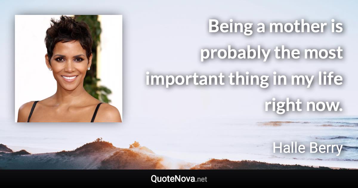 Being a mother is probably the most important thing in my life right now. - Halle Berry quote