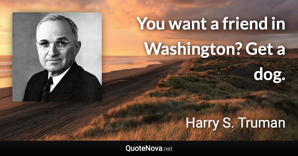 You want a friend in Washington? Get a dog. - Harry S. Truman quote