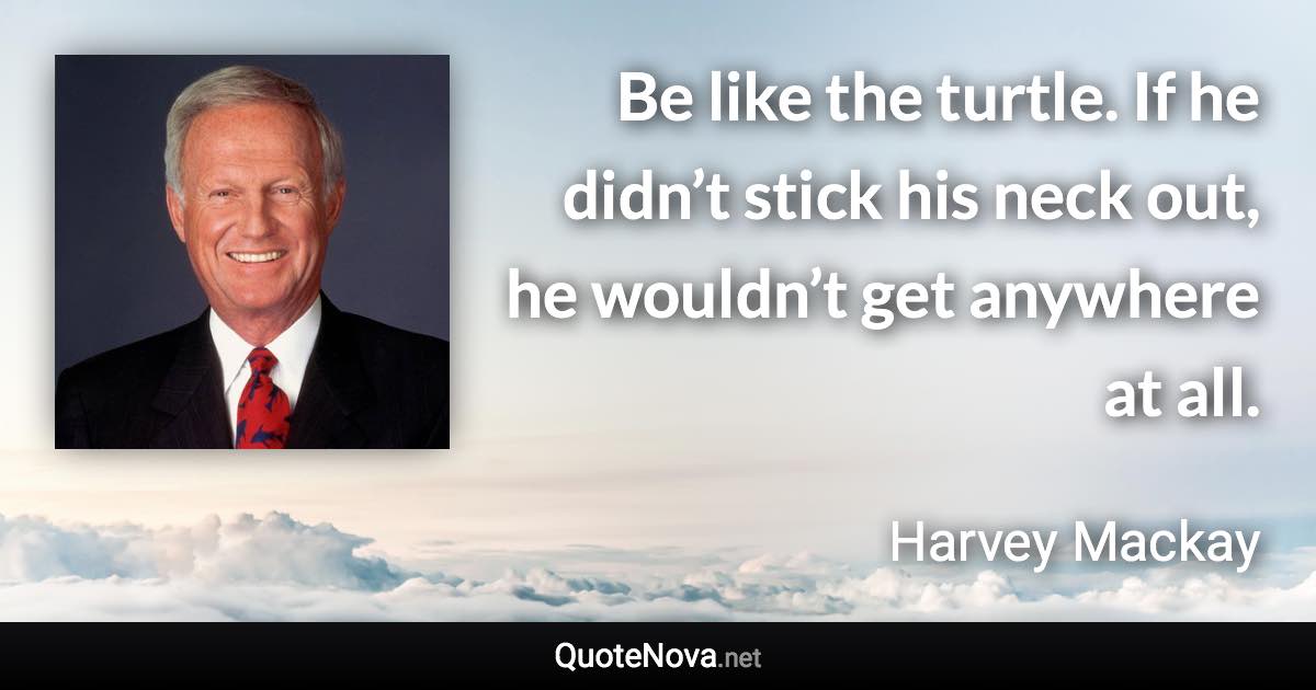 Be like the turtle. If he didn’t stick his neck out, he wouldn’t get anywhere at all. - Harvey Mackay quote