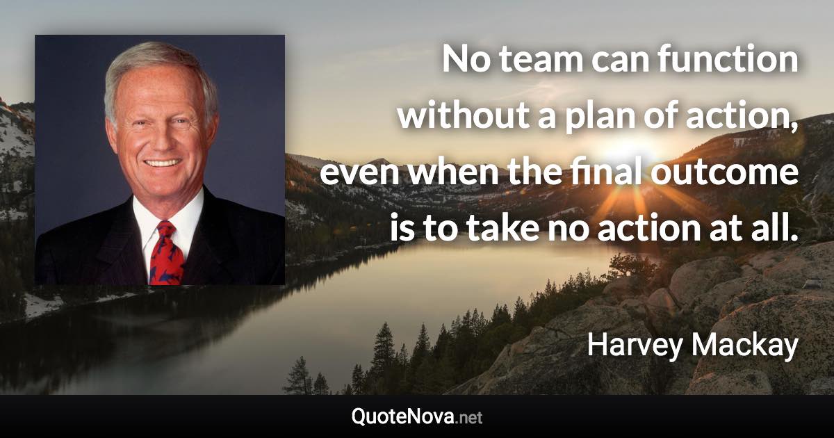 No team can function without a plan of action, even when the final outcome is to take no action at all. - Harvey Mackay quote