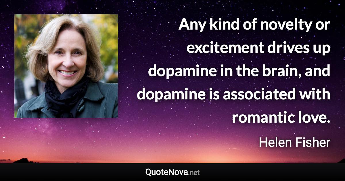 Any kind of novelty or excitement drives up dopamine in the brain, and dopamine is associated with romantic love. - Helen Fisher quote