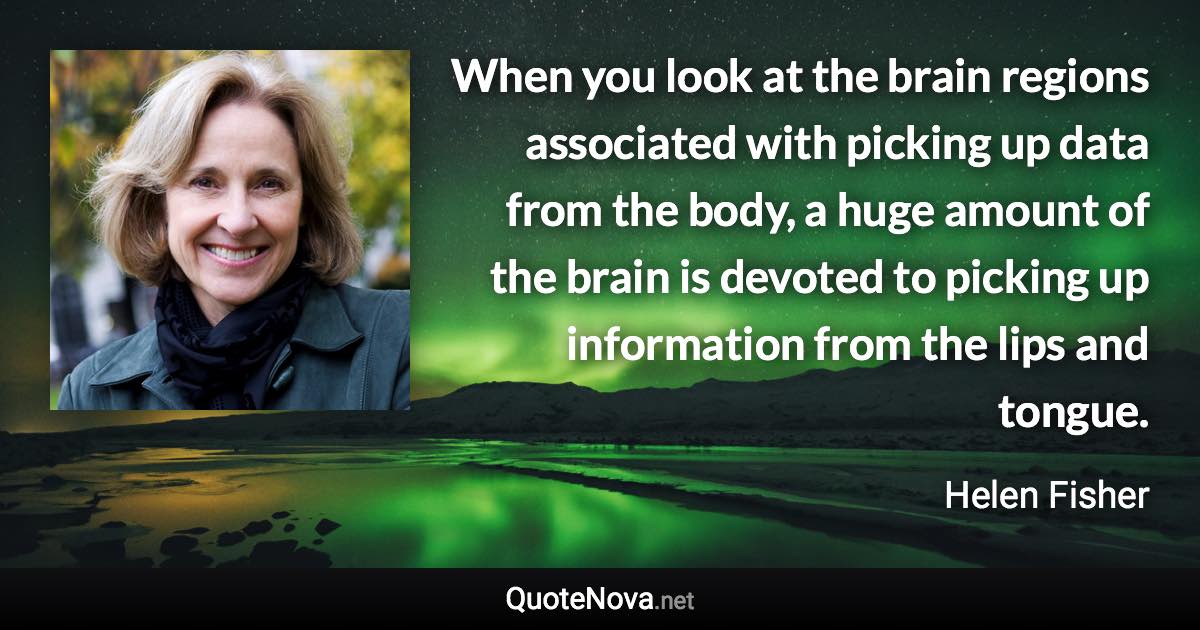 When you look at the brain regions associated with picking up data from the body, a huge amount of the brain is devoted to picking up information from the lips and tongue. - Helen Fisher quote