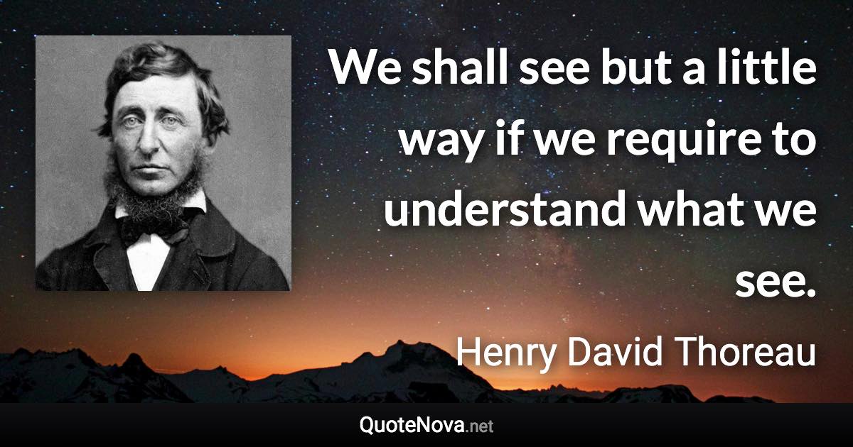 We shall see but a little way if we require to understand what we see. - Henry David Thoreau quote