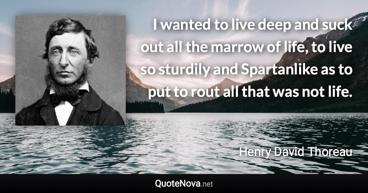 I wanted to live deep and suck out all the marrow of life, to live so sturdily and Spartanlike as to put to rout all that was not life. - Henry David Thoreau quote