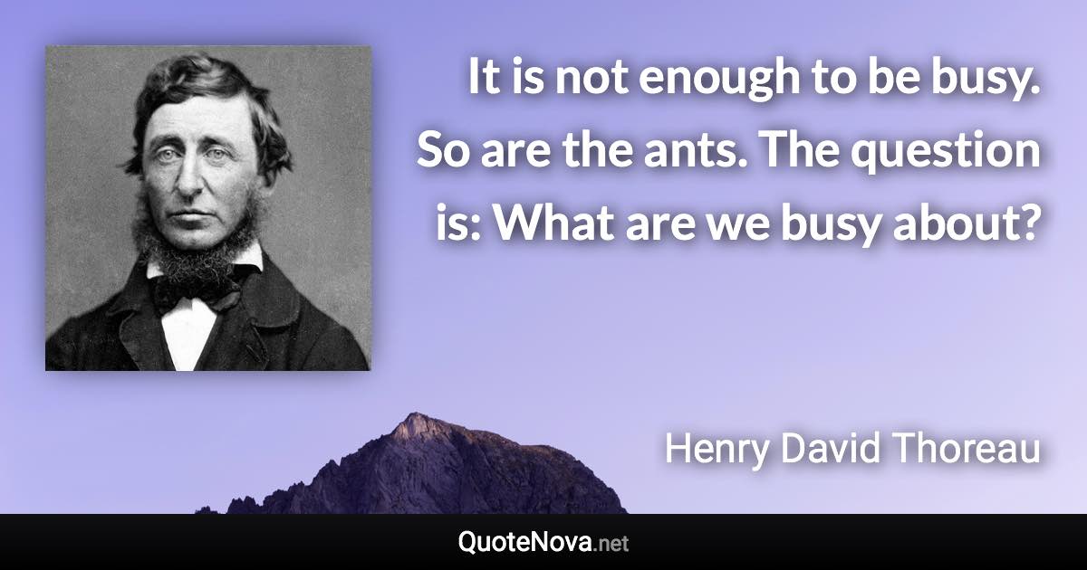 It is not enough to be busy. So are the ants. The question is: What are we busy about? - Henry David Thoreau quote