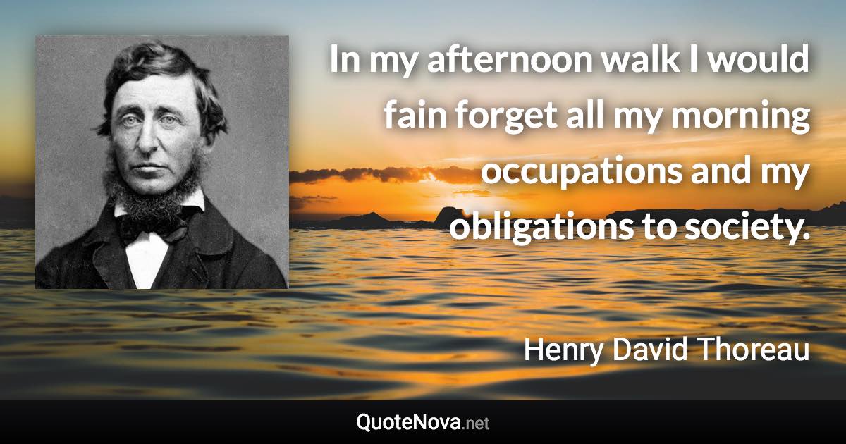 In my afternoon walk I would fain forget all my morning occupations and my obligations to society. - Henry David Thoreau quote