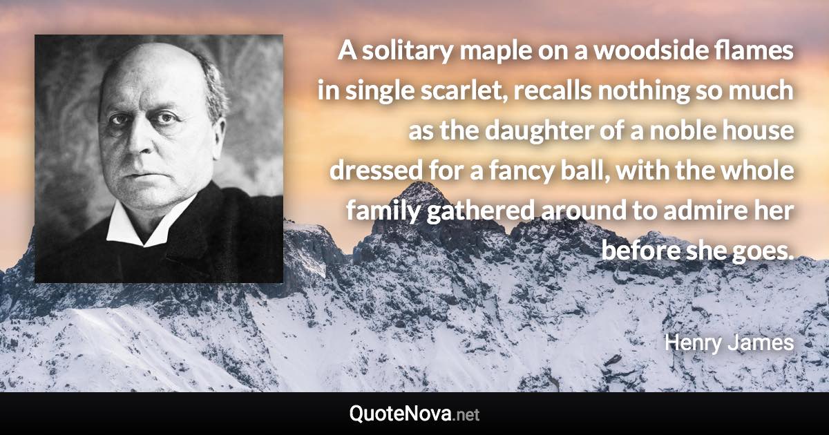 A solitary maple on a woodside flames in single scarlet, recalls nothing so much as the daughter of a noble house dressed for a fancy ball, with the whole family gathered around to admire her before she goes. - Henry James quote